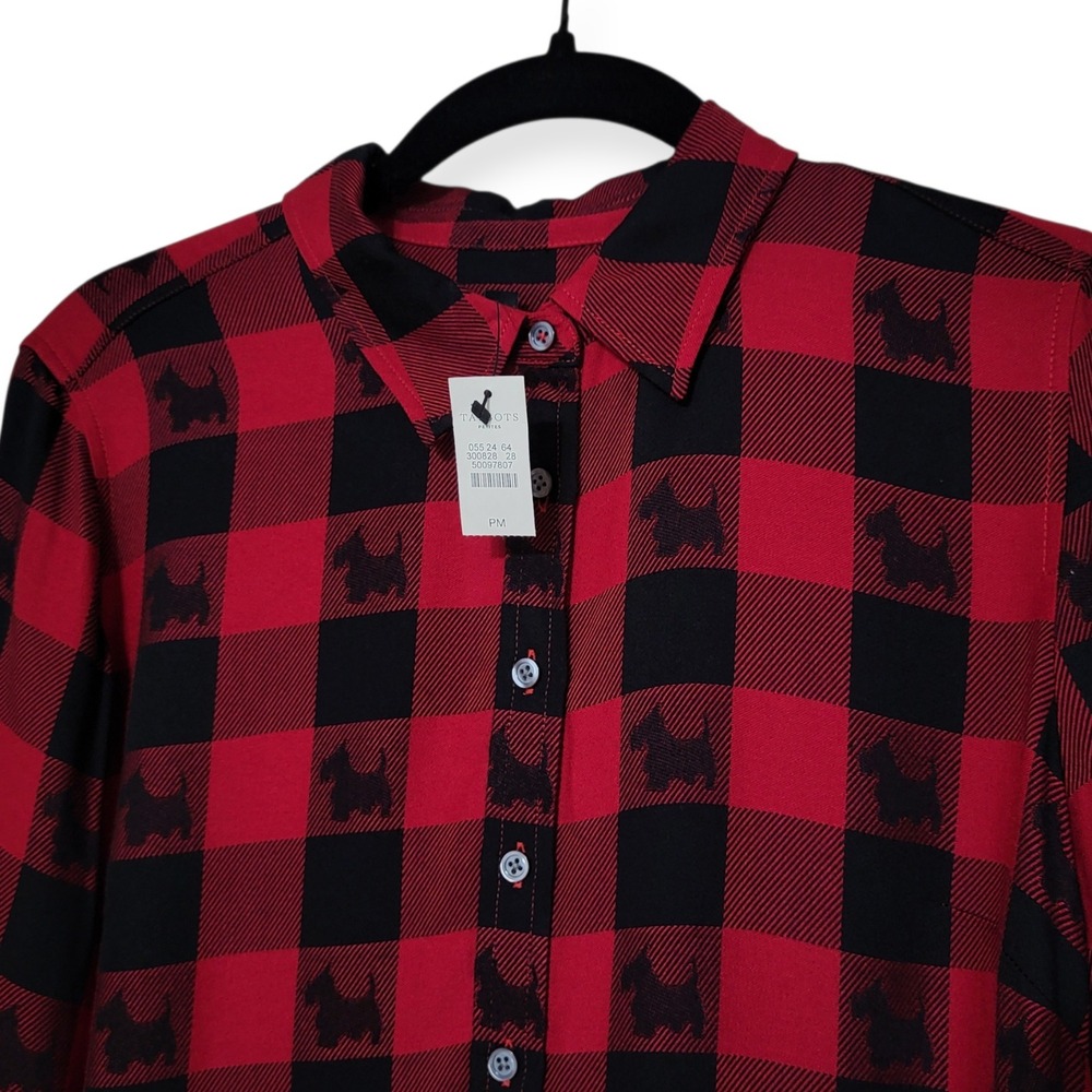 Talbots Womens PM Scotty Dog Buffalo Plaid Holiday Christmas Festive Button‎ Up - Picture 13 of 14